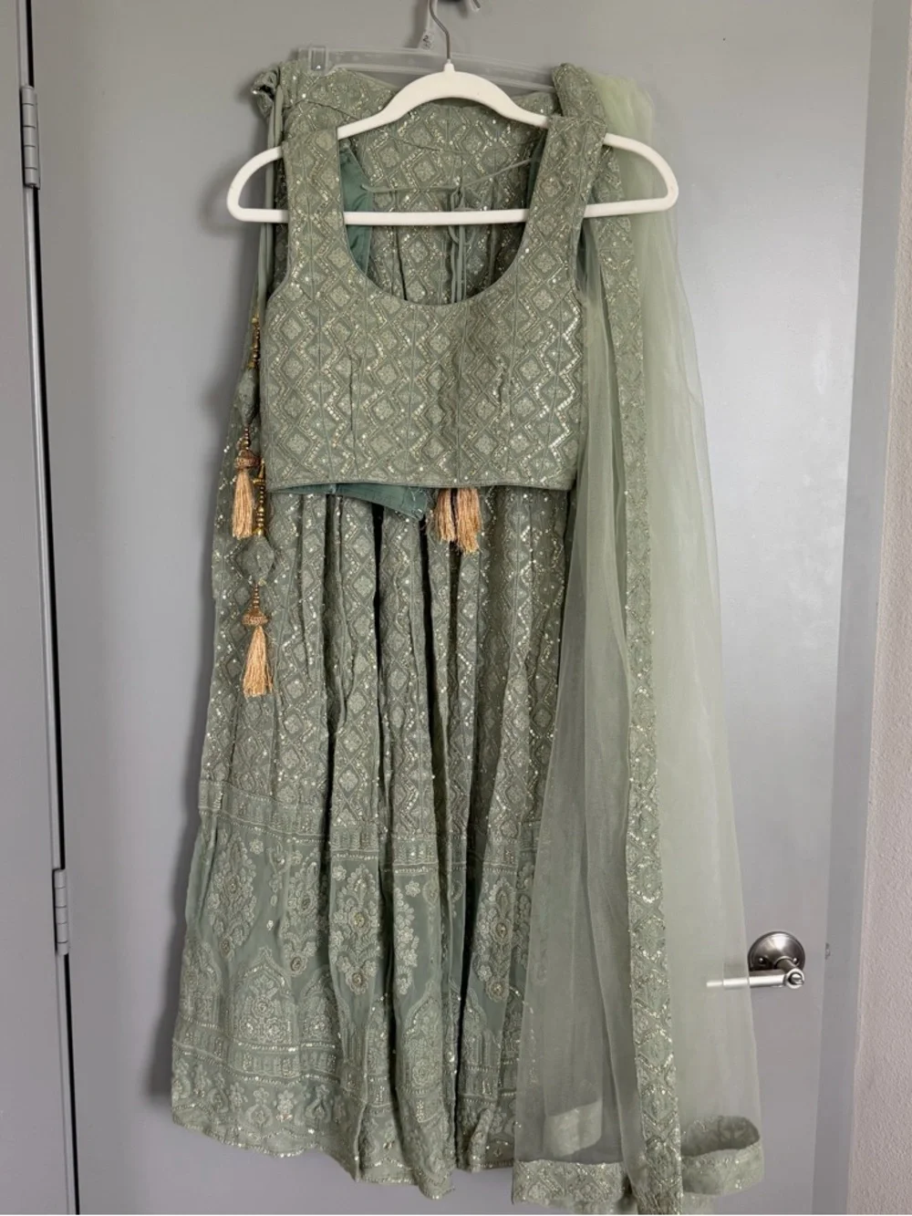 Elegant Sage Green Women’s Lehenga with Matching Dupatta